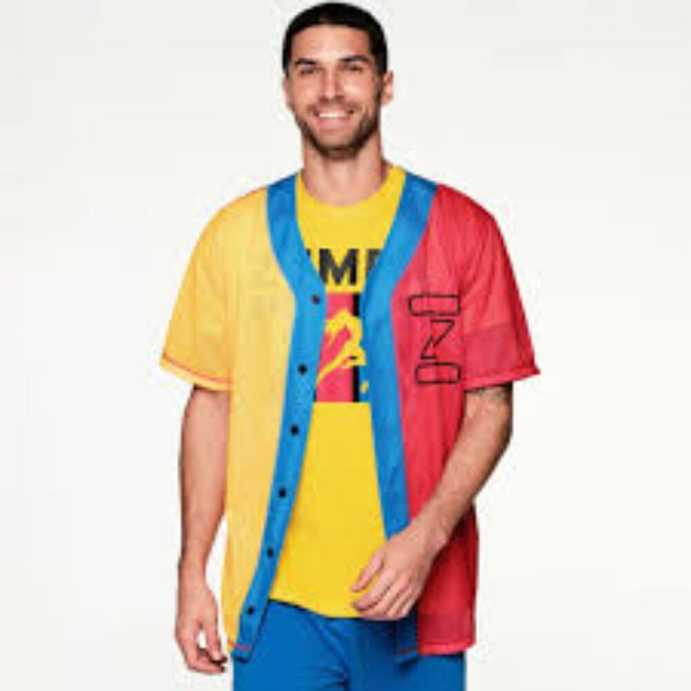 Zumba Move The World Unisex Baseball Button Up Jersey - Viva La Red - size XL